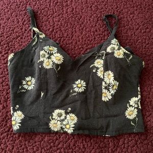Black and Yellow floral cropped tank top